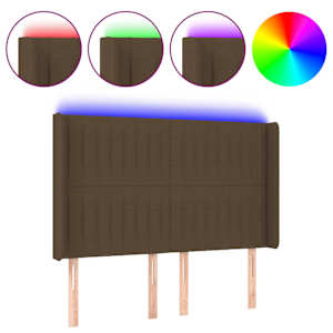 vidaXL LED-voodipeats, tumepruun, 147x16x118/128 cm, kangas