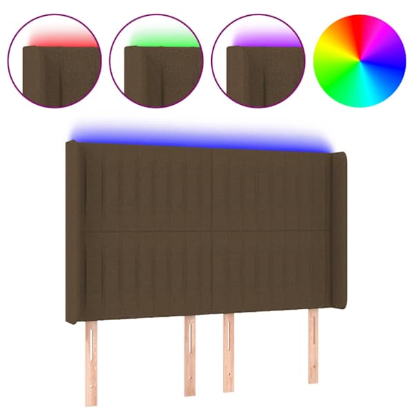 vidaXL LED-voodipeats, tumepruun, 147x16x118/128 cm, kangas