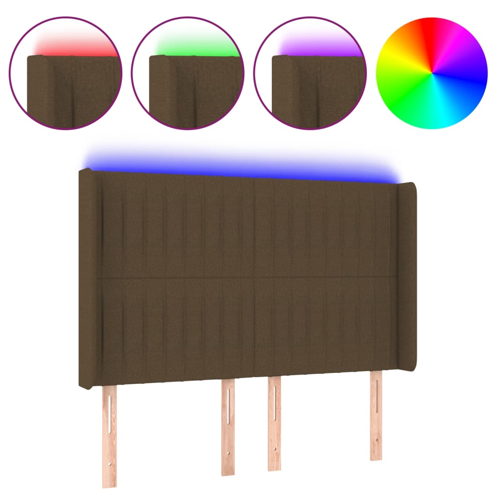 vidaXL Čelo postele s LED tmavě hnědé 147 x 16 x 118/128 cm textil