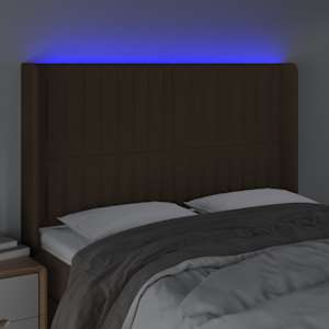 Čelo postele s LED tmavě hnědé 147 x 16 x 118/128 cm textil - obrázek 4