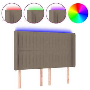 Čelo postele s LED taupe 147 x 16 x 118/128 cm textil - obrázek 2