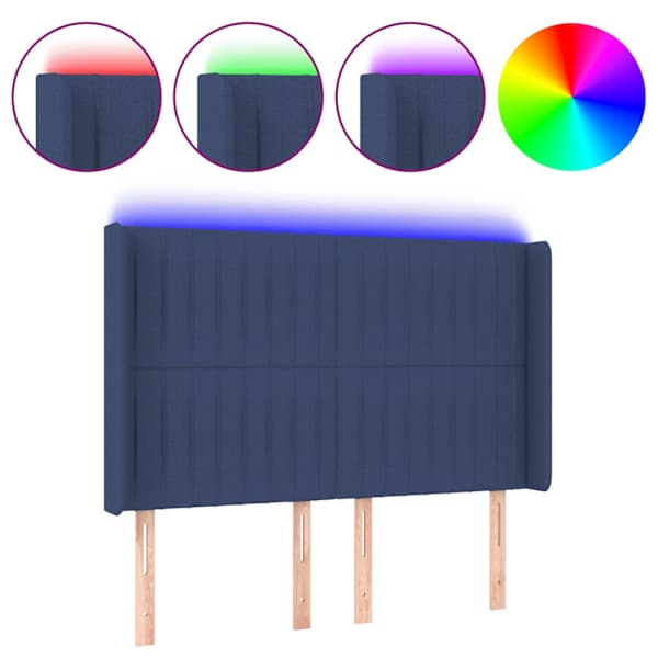 vidaXL LED-voodipeats, sinine, 147x16x118/128 cm, kangas