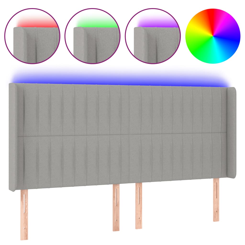 vidaXL Čelo postele s LED světle šedé 163x16x118/128 cm textil