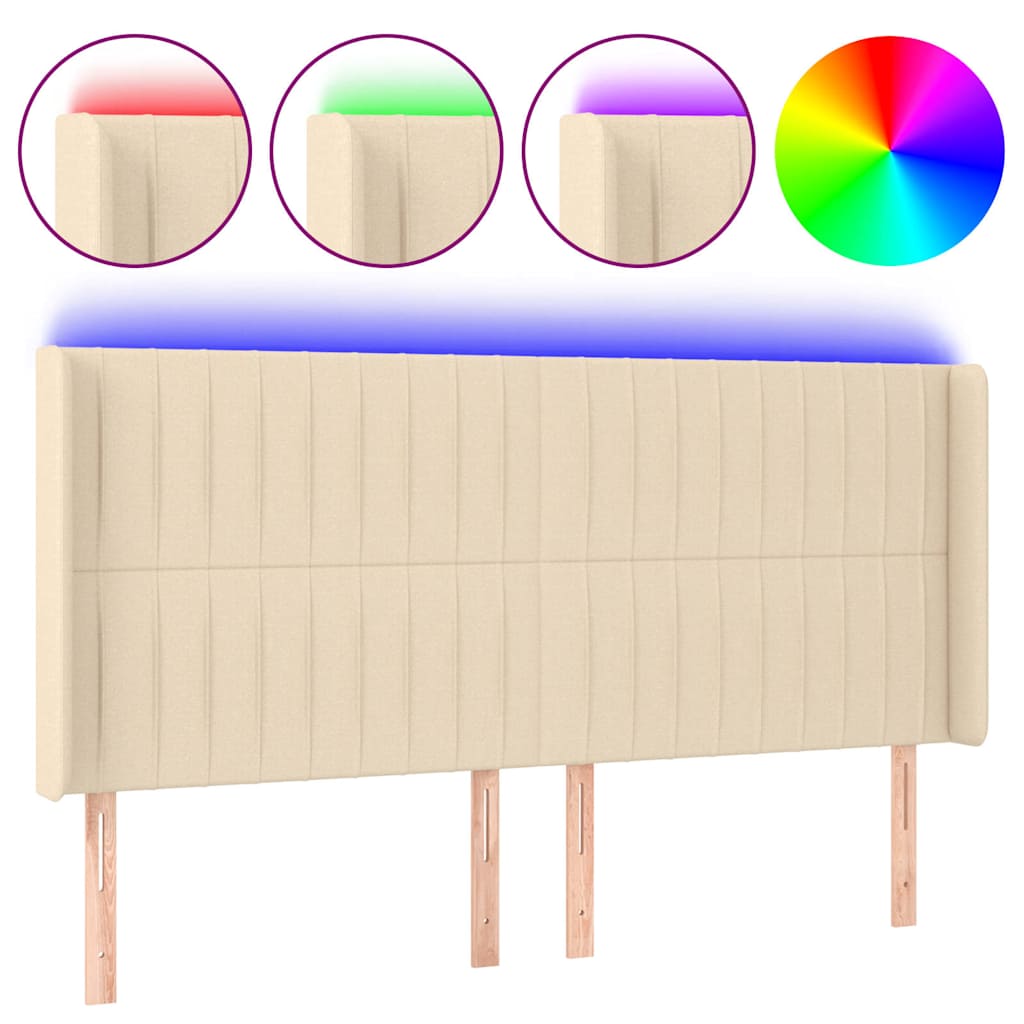 vidaXL Čelo postele s LED krémové 163 x 16 x 118/128 cm textil