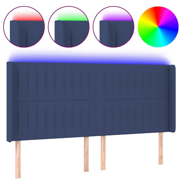 vidaXL LED-voodipeats, sinine, 163x16x118/128 cm, kangas