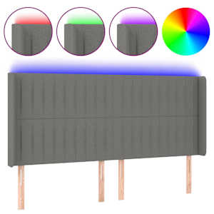 Čelo postele s LED tmavě šedé 183 x 16 x 118/128 cm textil - obrázek 2