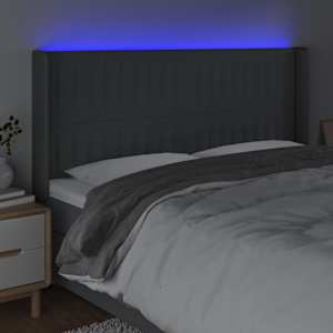 Čelo postele s LED tmavě šedé 183 x 16 x 118/128 cm textil - obrázek 4
