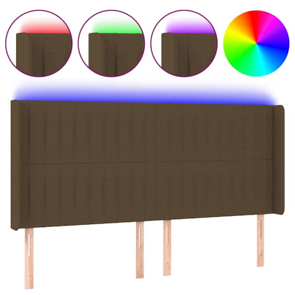 vidaXL LED-voodipeats, tumepruun, 183x16x118/128 cm, kangas