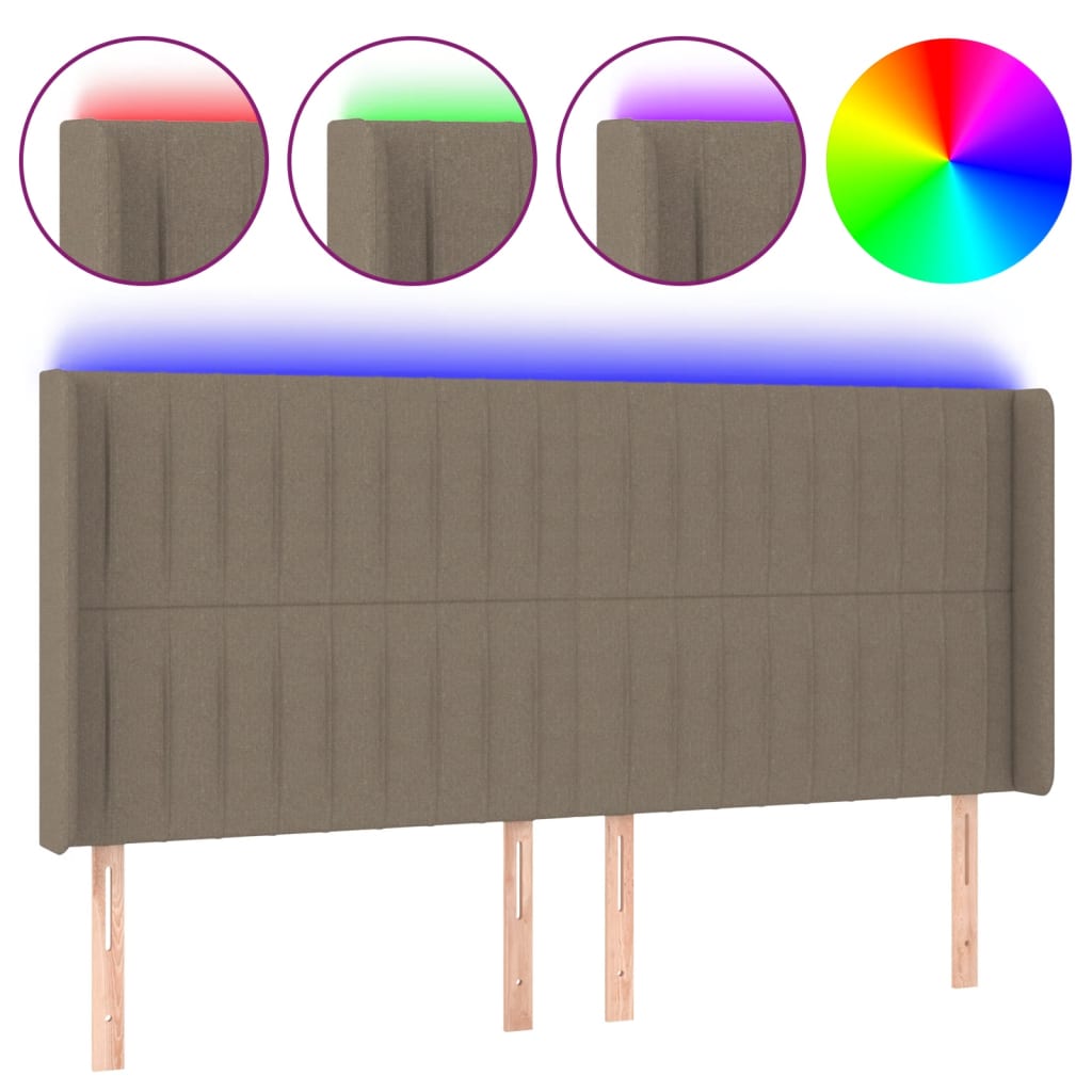 vidaXL Čelo postele s LED taupe 183x16x118/128 cm textil
