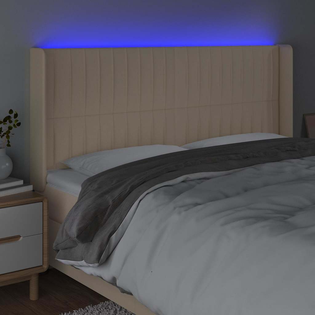 vidaXL Hoofdbord LED 183x16x118/128 cm stof crèmekleurig, foto 2