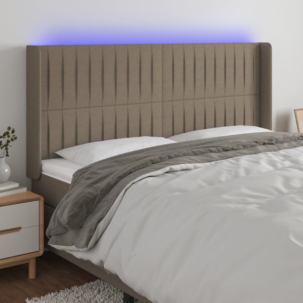 Čelo postele s LED taupe 203 x 16 x 118/128 cm textil