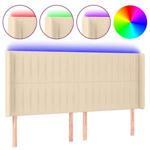 Čelo postele s LED krémové 203 x 16 x 118/128 cm textil - obrázek 2