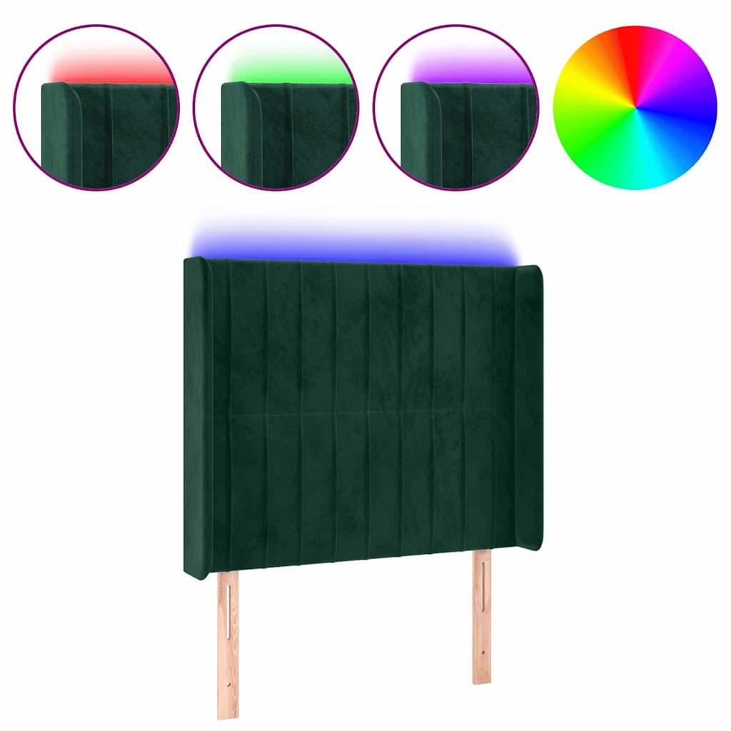 vidaXL Hoofdbord LED 83x16x118/128 cm fluweel donkergroen groen, foto 3
