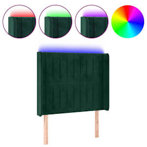 Čelo postele s LED tmavě zelené 83 x 16 x 118/128 cm samet - obrázek 2