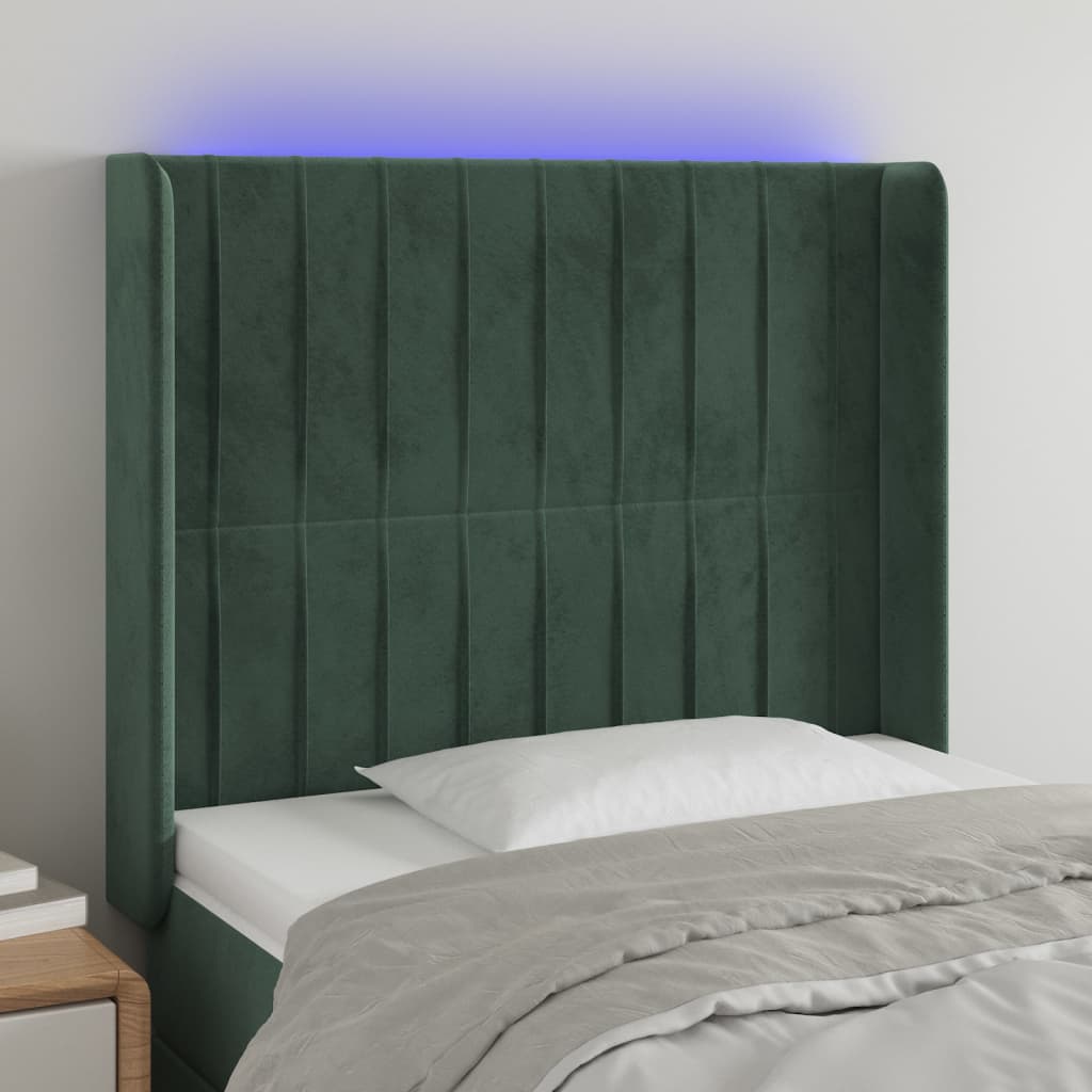vidaXL Tăblie de pat cu LED, verde închis, 83x16x118/128 cm, catifea