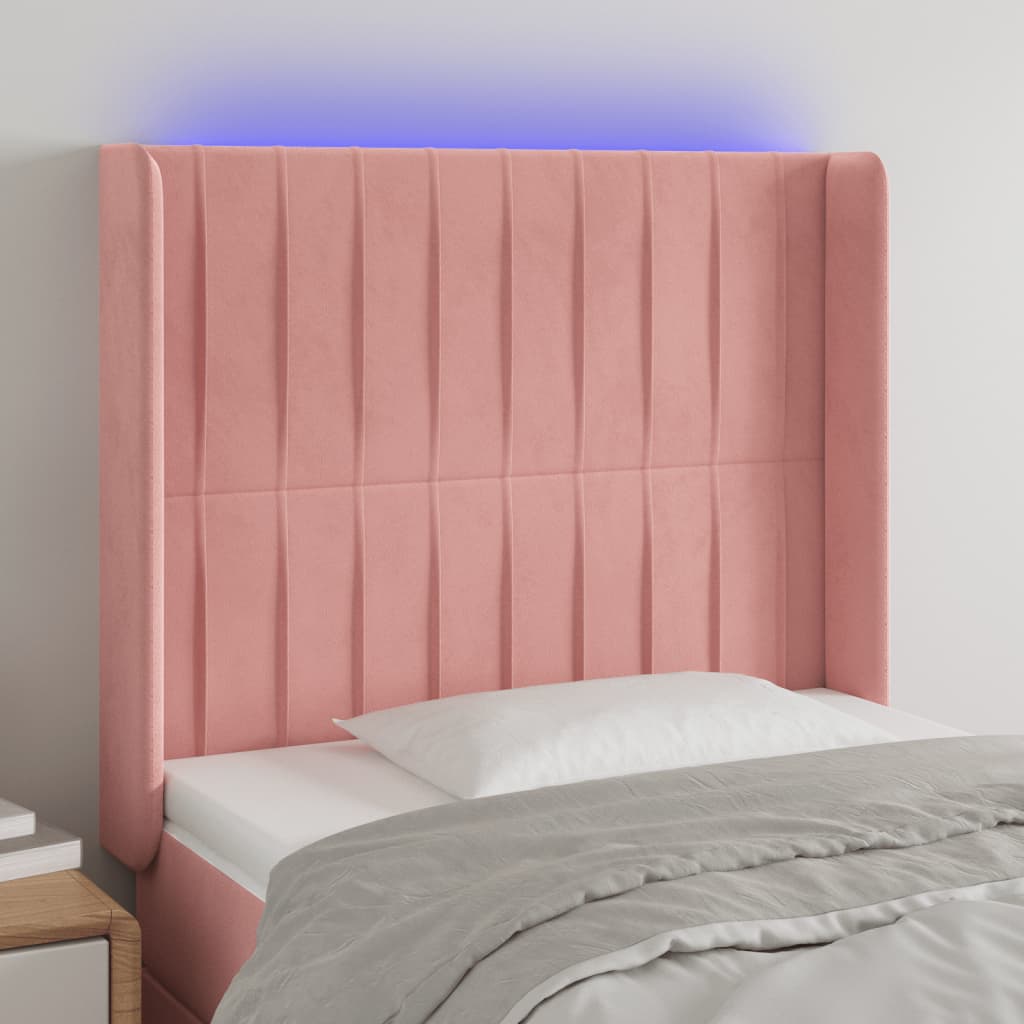 vidaXL Tăblie de pat cu LED, roz, 83x16x118/128 cm, catifea