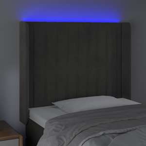 Čelo postele s LED tmavě šedé 93 x 16 x 118/128 cm samet - obrázek 4