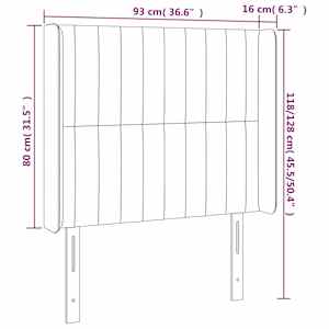 Čelo postele s LED tmavě šedé 93 x 16 x 118/128 cm samet - obrázek 7