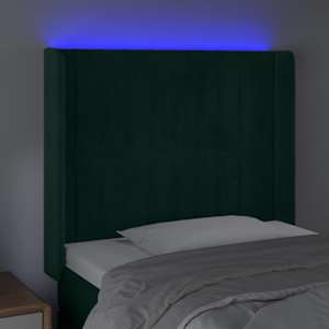 Čelo postele s LED tmavě zelené 93 x 16 x 118/128 cm samet - obrázek 4