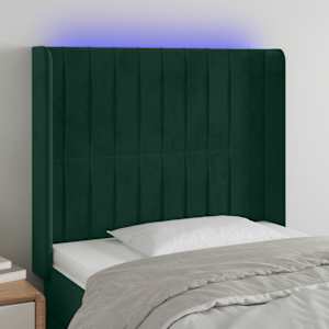 Čelo postele s LED tmavě zelené 93 x 16 x 118/128 cm samet - obrázek 1