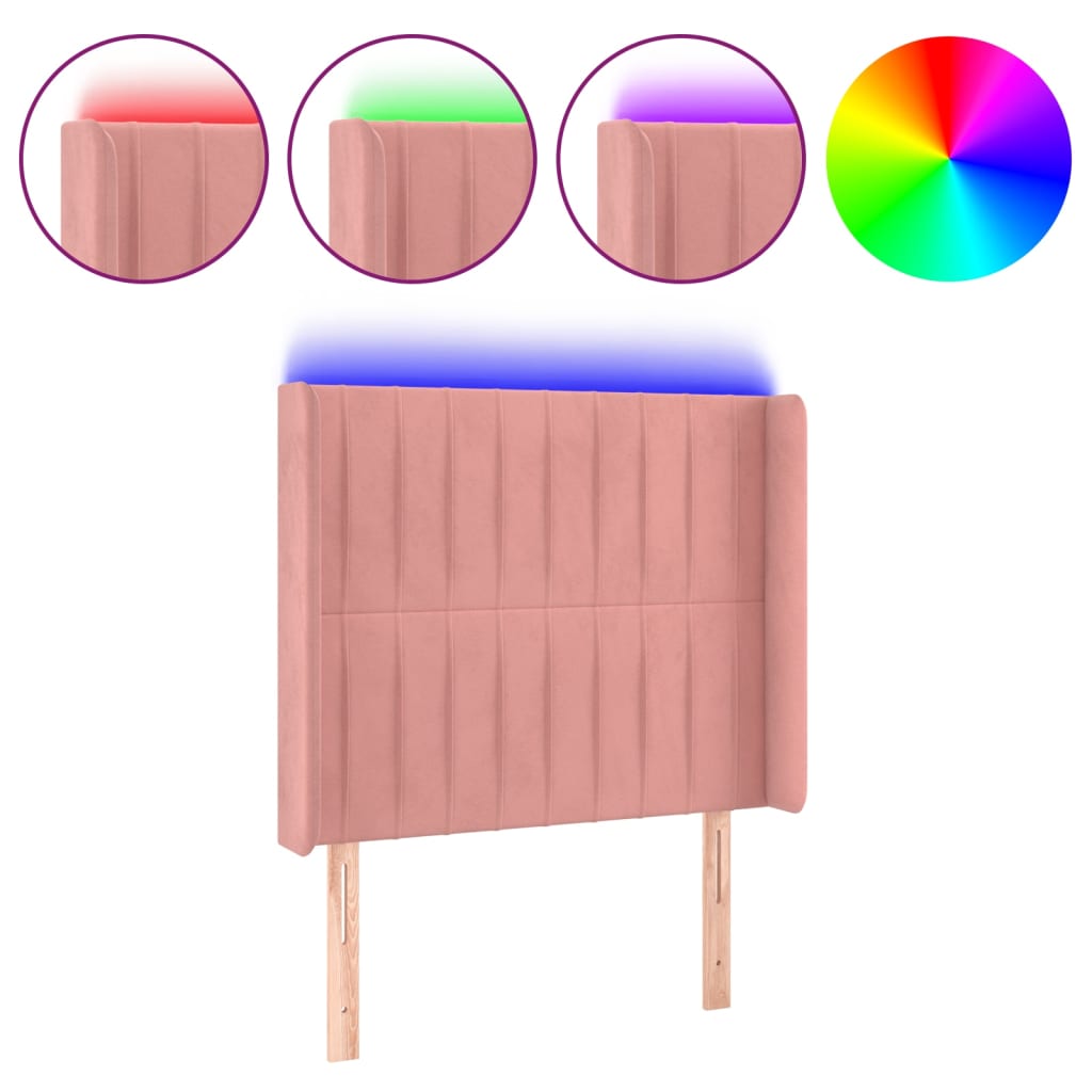 vidaXL Čelo postele s LED růžové 93 x 16 x 118/128 cm samet