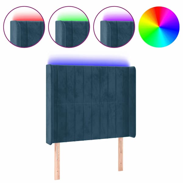 vidaXL LED-voodipeats, tumesinine, 103x16x118/128 cm, samet