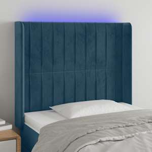 LED posteljno vzglavje temno modro 103x16x118/128 cm žamet