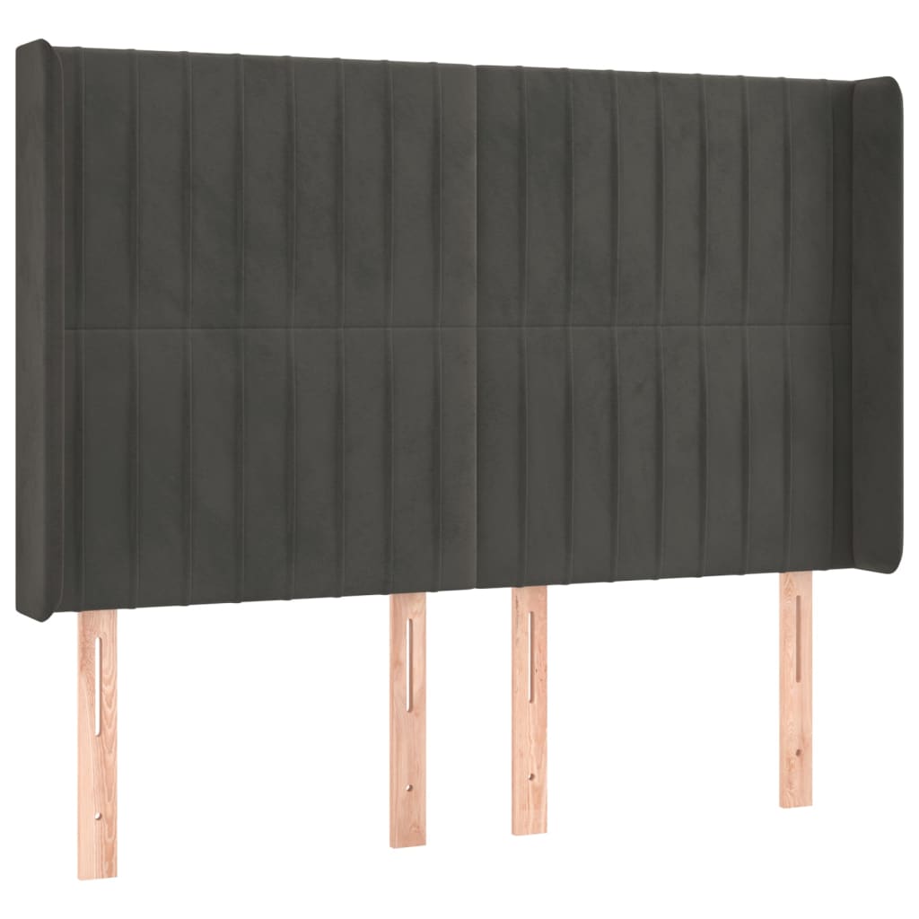 vidaXL Hoofdbord LED 147x16x118/128 cm fluweel donkergrijs afbeelding