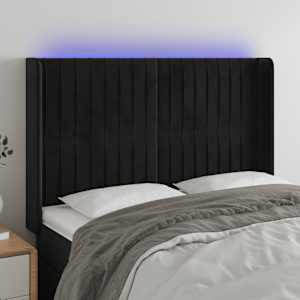 LED posteljno vzglavje črno 147x16x118/128 cm žamet
