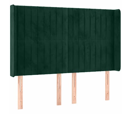 vidaXL Cabeceira de cama c/ LED veludo 147x16x118/128 cm verde-escuro