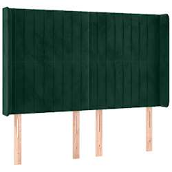vidaXL Cabeceira de cama c/ LED veludo 147x16x118/128 cm verde-escuro