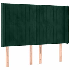 vidaXL Cabeceira de cama c/ LED veludo 147x16x118/128 cm verde-escuro