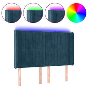 Čelo postele s LED tmavě modré 147 x 16 x 118/128 cm samet - obrázek 2