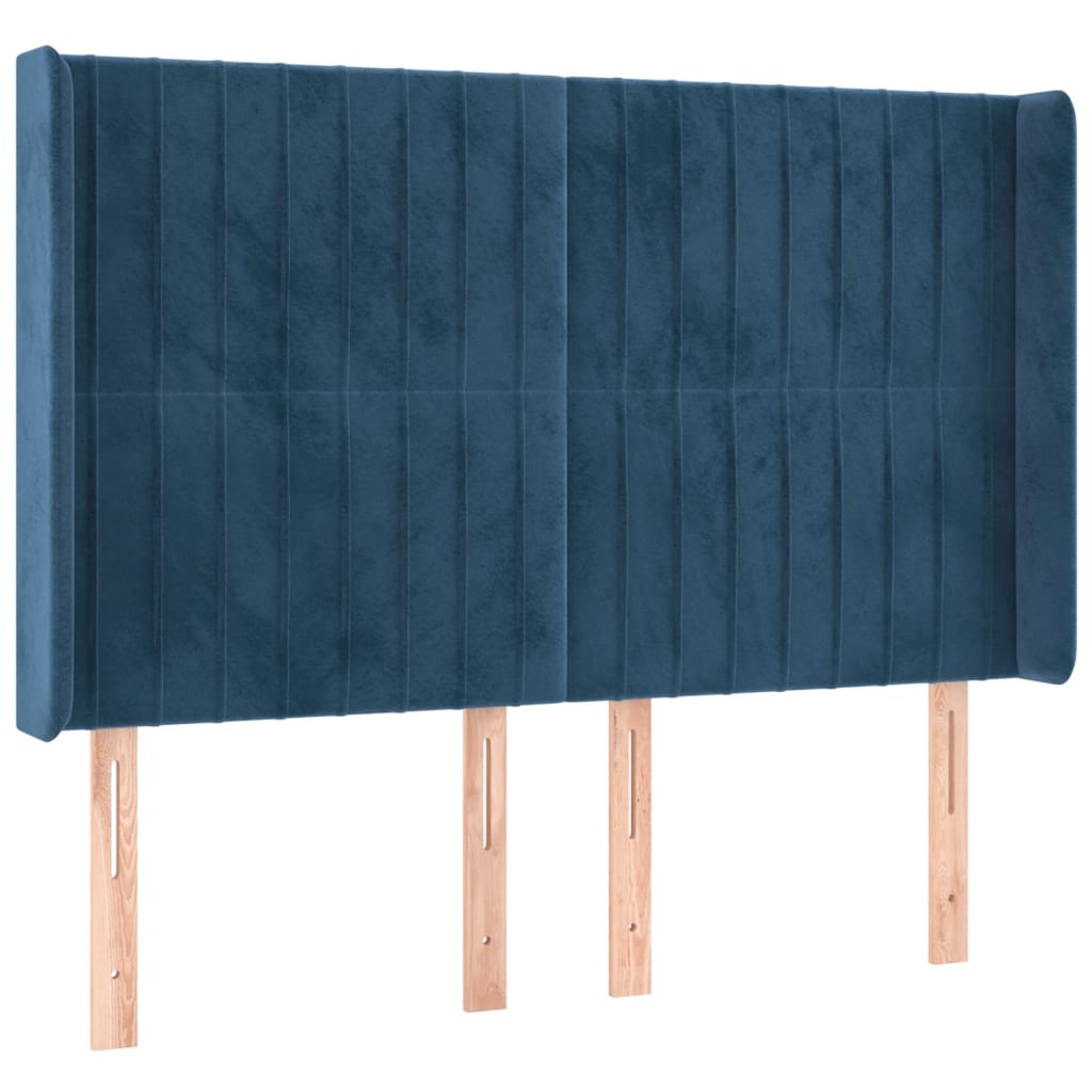 vidaXL Hoofdbord LED 147x16x118/128 cm fluweel donkerblauw afbeelding