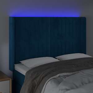 Čelo postele s LED tmavě modré 147 x 16 x 118/128 cm samet - obrázek 4