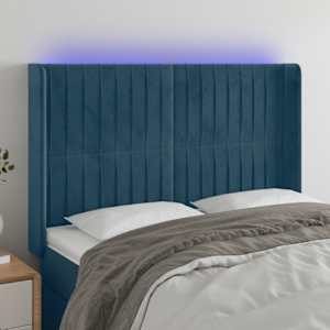 LED posteljno vzglavje temno modro 147x16x118/128 cm žamet