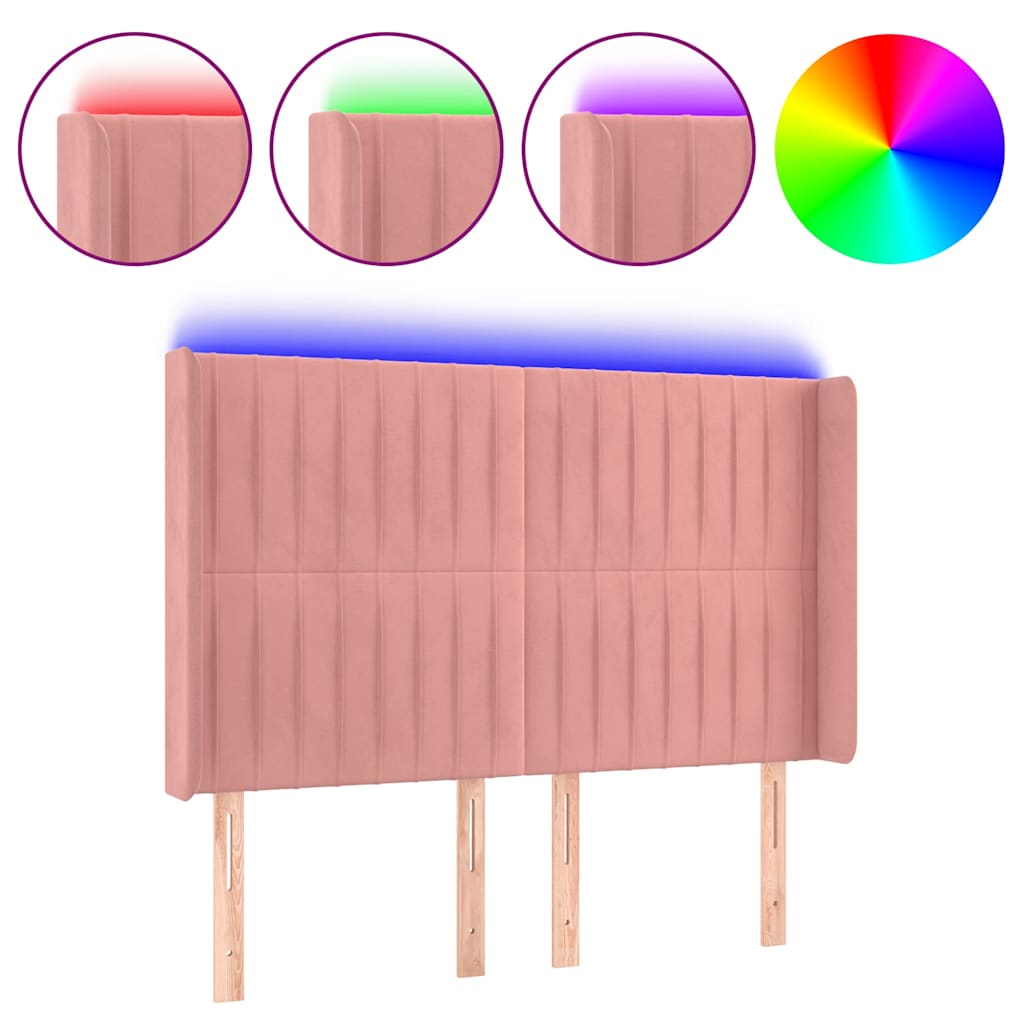 vidaXL Hoofdbord LED 147x16x118/128 cm fluweel roze, foto 3