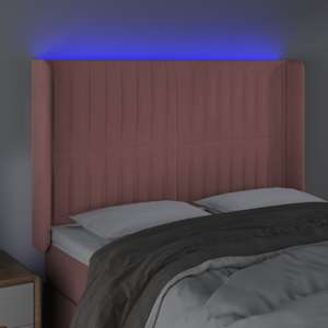 Čelo postele s LED růžové 147 x 16 x 118/128 cm samet - obrázek 4