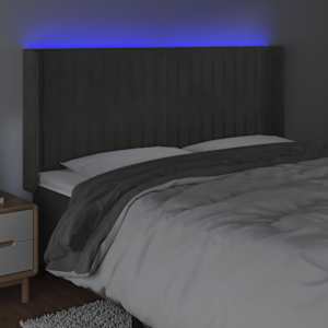 Čelo postele s LED tmavě šedé 163 x 16 x 118/128 cm samet - obrázek 4