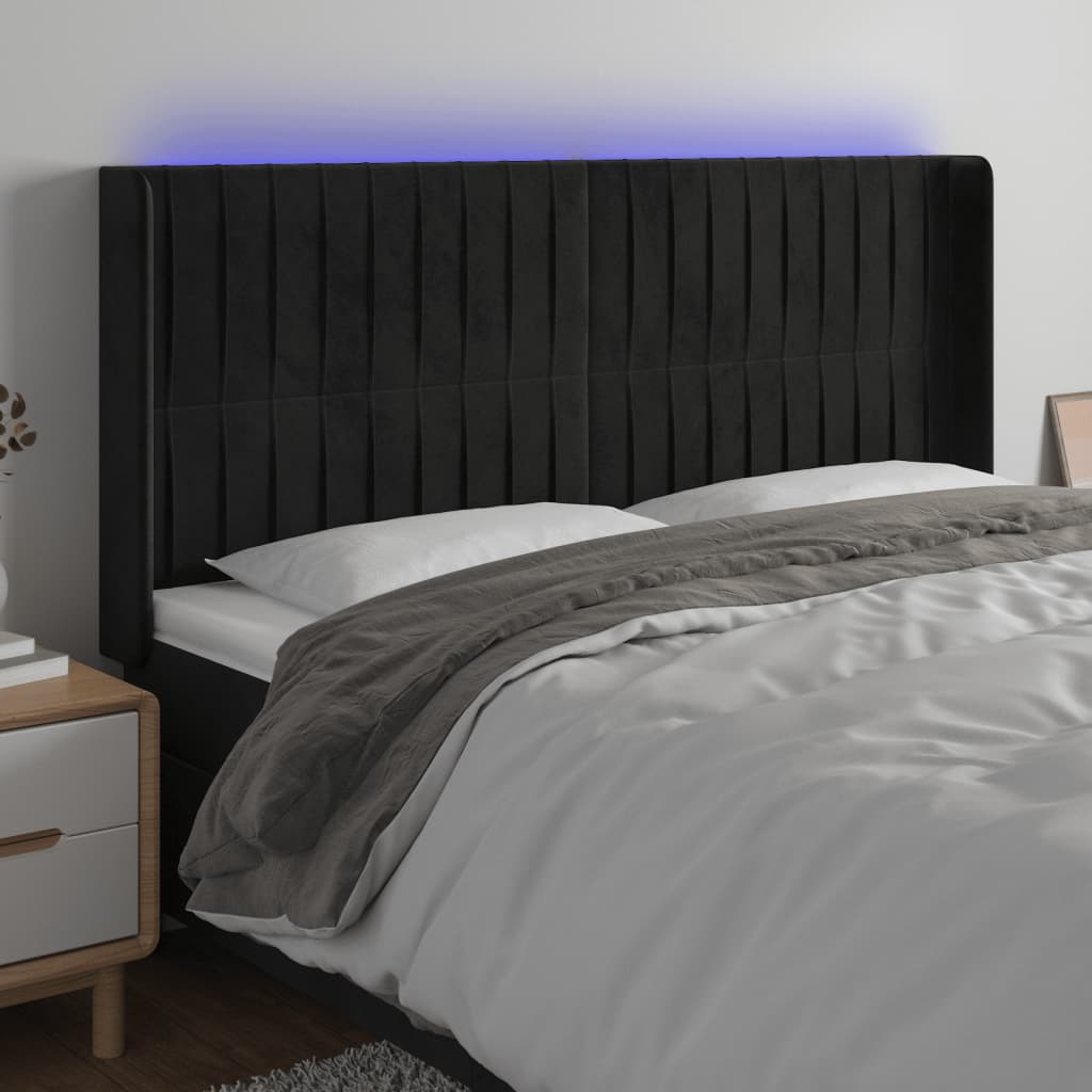 vidaXL Tête de lit à LED Noir 163x16x118/128 cm Velours