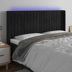 Čelo postele s LED černé 163 x 16 x 118/128 cm samet - obrázek 1