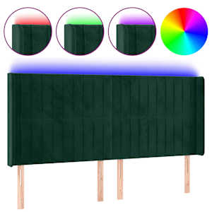 vidaXL LED-voodipeats, tumeroheline, 163x16x118/128 cm, samet