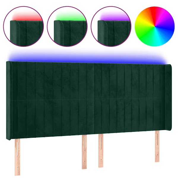 vidaXL LED-voodipeats, tumeroheline, 163x16x118/128 cm, samet