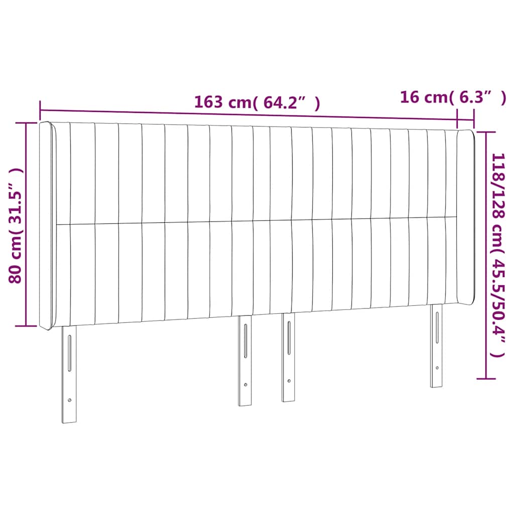 Čelo postele s LED tmavě modré 163 x 16 x 118/128 cm samet - obrázek 8