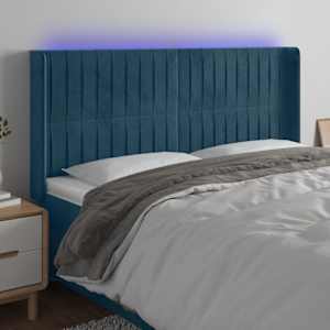 LED posteljno vzglavje temno modro 163x16x118/128 cm žamet