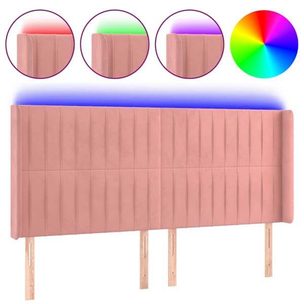 vidaXL LED-voodipeats, roosa, 163x16x118/128 cm, samet
