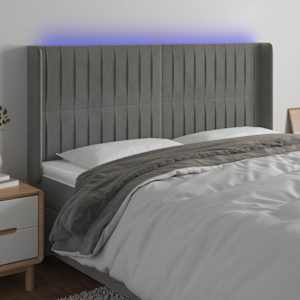 Čelo postele s LED světle šedé 183 x 16 x 118/128 cm samet - obrázek 1