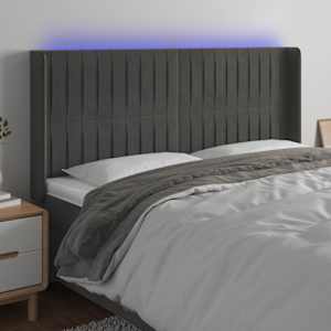 Čelo postele s LED tmavě šedé 183 x 16 x 118/128 cm samet - obrázek 1