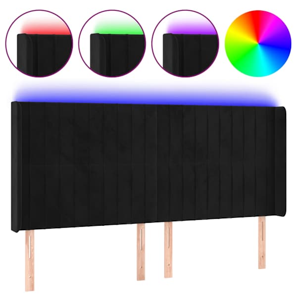 vidaXL LED-voodipeats, must, 183x16x118/128 cm, samet