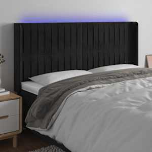 LED posteljno vzglavje črno 183x16x118/128 cm žamet